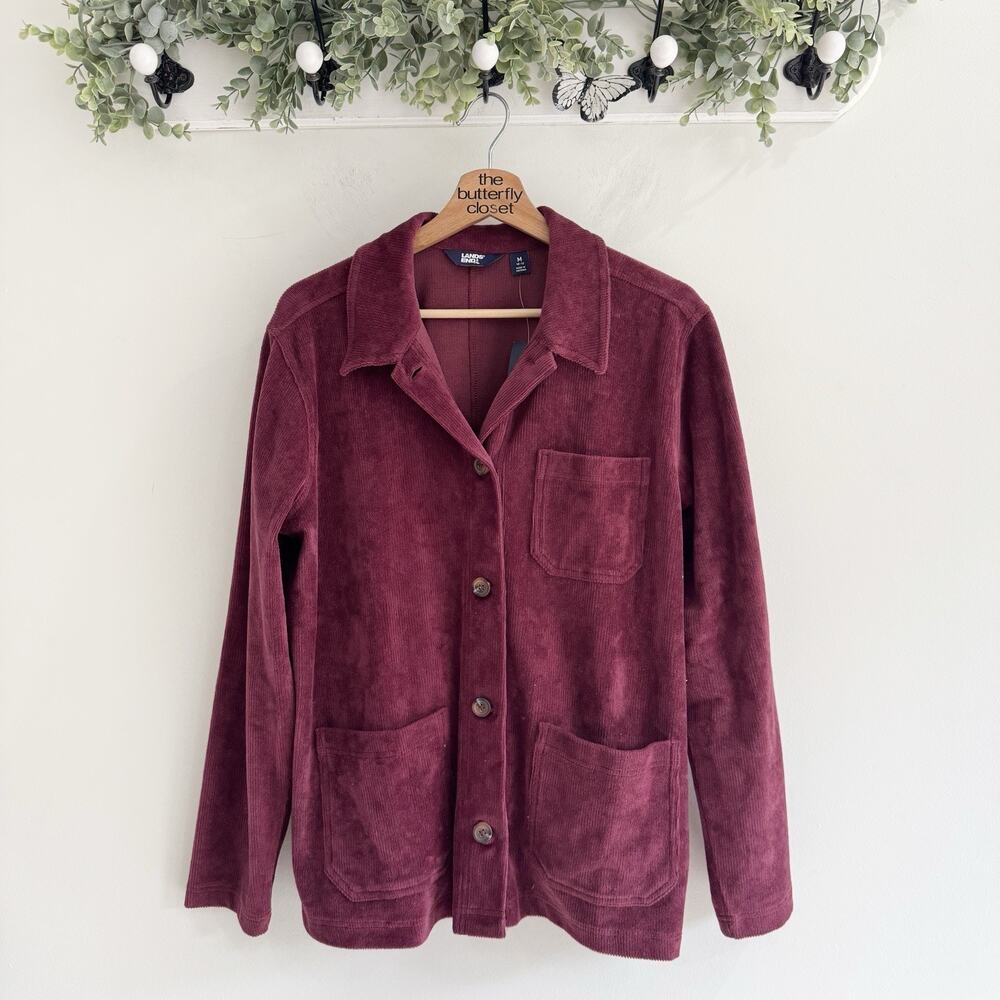 New Lands End Women’s Rich Burgandy Corduroy Button Down Shacket Medium #pb